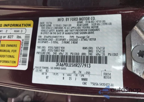 2017 Ford Fusion Hybrid Se from USA, damaged, VIN 3FA6P0LU5HR277913